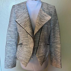 Banana Republic Factory Women's Moto Jacket Tweed Blazer White Black Zippers 4P